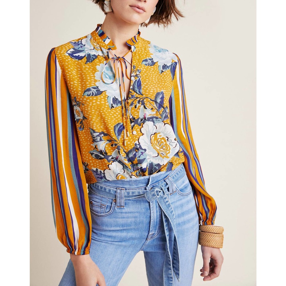 Anthropologie Yellow Floral Blouse